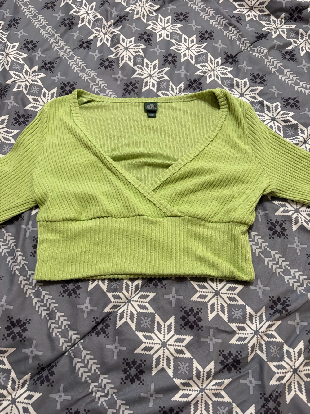 wild fable Ribbed V-Neck Cropped Top - Lime